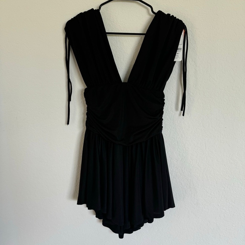 Kiki Riki  Black Sleeveless Ruched Plunge V-neck Mini Dress Women's  Size M